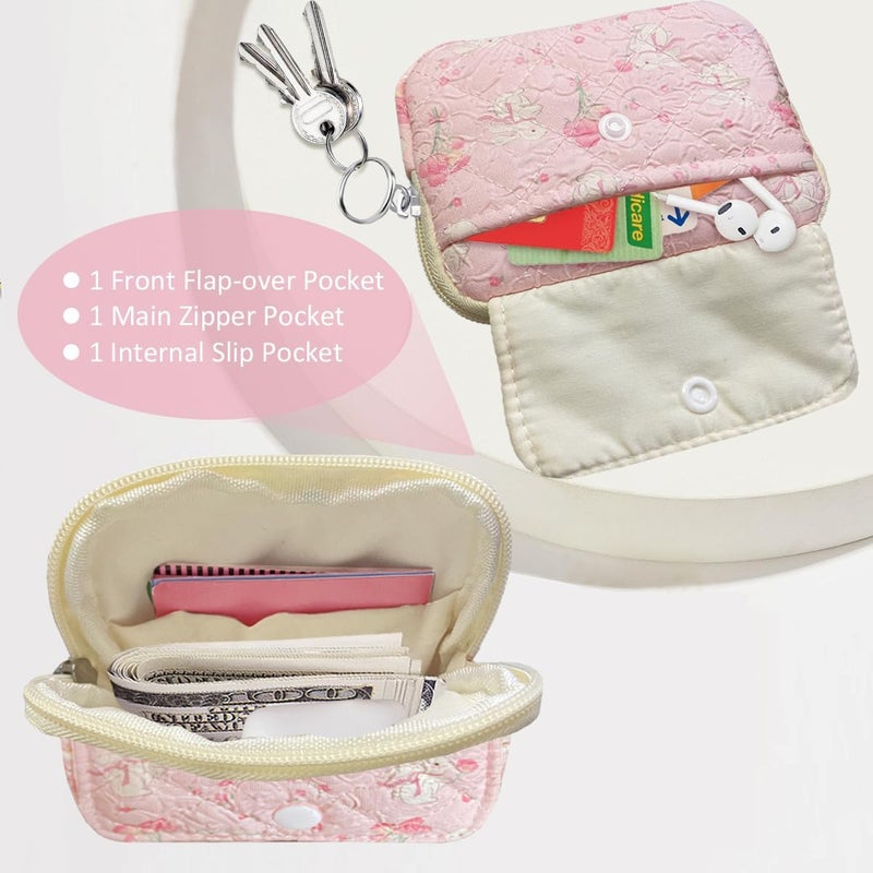 Modacarry Store Cotton Quilted Floral Coin Pouch with Cute Prints Zipper for Women Girls (BOUQUET BUNNY) - Image 2